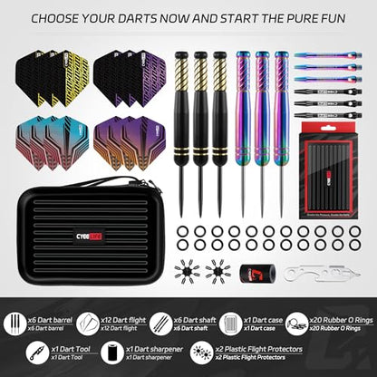 CyeeLife Pro Steel Tip Darts Set – 20g Brass Darts Gift Set with Dart Case | Includes 6 Aluminum Shafts, 12 Flights, 20 O-Rings, 2 Protectors, Sharpener & Tools for Beginners or Professionals