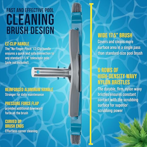 U.S. Pool Supply 17.5" Pool Brush Head for Inground Pools - Swimming Pool Brush with Curved Ends, Aluminum Pole Handle, Durable Bristles, Scrub Floors, Walls, Step - Above Ground, Vinyl Liners, Leaves - style: 17.5” Curved with Wall Flap