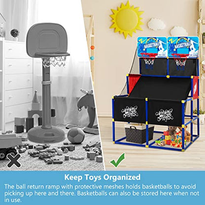 GLACER Arcade Basketball Game Indoor, Kids Double Shot Basketball Shooting Game w/4 Balls & Air Pump, 2 Player Non-Electronic Basketball Hoop Game, Ideal Gifts for Boys Girls Aged 3+