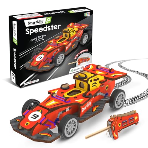 Smartivity DIY F1 Speed Racing Car for Kids | Build Your Own Race Car & Launch It with Elastic Powered Launcher | STEM Toy | Birthday Gift for Boys & Girls 6 7 8 9 10 11 12 Years Old - style: Racing Car
