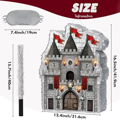 WERNNSAI Medieval Castle Piñata - Medieval Piñata with Blindfold and Bat for Kids Knight Birthday Party Decorations Gothic Castle Vampire Cosplay Halloween Party Supplies - style: Medieval Castle