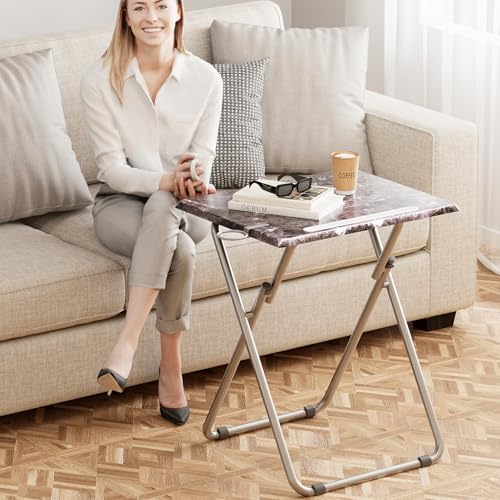 Folding TV Tray Table with Cup Holder, TV Dinner Table with Sturdy MDF Top, Eating Trays with Tablet Slot for Living Room, Bedroom, Sofa (Black Marble, 4Pcs) - color: Black Marble, size: 4PCS