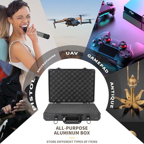 17 InchCarrying Case With Customizable Pre-Diced Foam, Aluminum Case, Aluminum Alloy Sturdy Build, Storage Case for Microphone, Equipment, Camera, Tools, Recorder, etc - size: 17.1x12.6x4.3 Inch