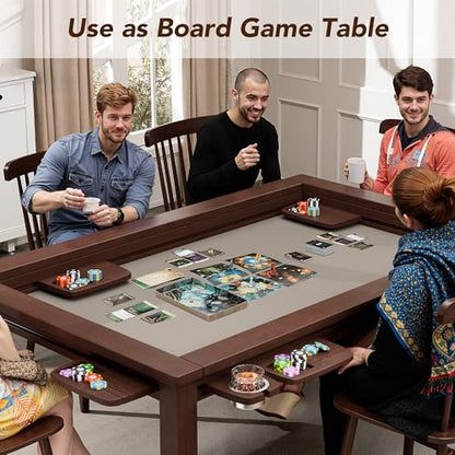 Convertible Board Game Table for 4-6 Players, Spacious Gaming Space w/Clean-Edge Table Top, Non-Slip Play Mat, Cup Holder & Game Tray, Dining Table w/Storage for DND, Poker Card, Family Dinner