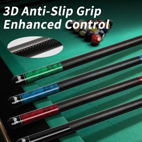 AKLOT Pool Cue Set of 4: 58'' Canadian Maple Billiard Cue Set (18-21oz) W/ 13mm Leather Tip, Wood Finish & 3D Anti-Slip Grip, Complete Weight Kit Billiard Pool Sticks for Adults//Beginners/Pro