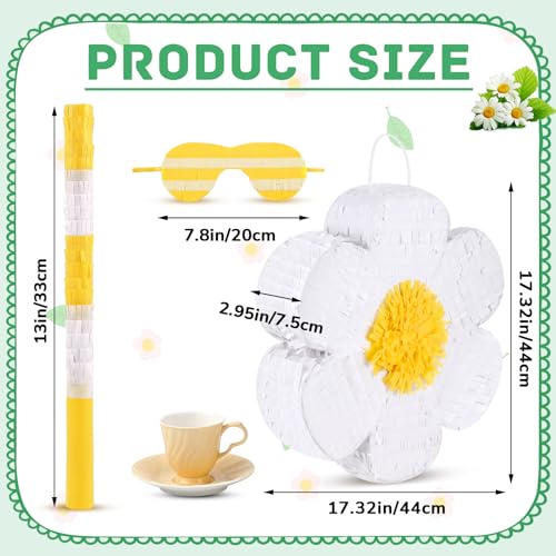 Deekin Daisy Flower Piñata Flower Daisy Party Game Piñata Hippie Boho Hanging Gender Reveal with Blindfold and Stick for Birthday Decorations Baby Shower Wedding Gender Reveal Floral Party Supplies - style: Daisy