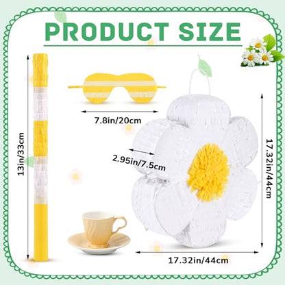 Deekin Daisy Flower Piñata Flower Daisy Party Game Piñata Hippie Boho Hanging Gender Reveal with Blindfold and Stick for Birthday Decorations Baby Shower Wedding Gender Reveal Floral Party Supplies - style: Daisy