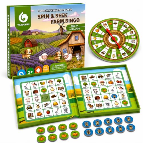 Travofun Farm Bingo Game, Magnetic Travel Toy for Kids 3 and Up, Ideal for Road Trips - color: Farm