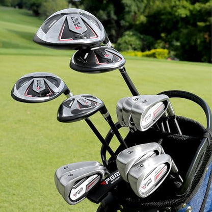 PGM 13/18 Pieces Men's Complete Golf Club Set with Driver, Fairway, Hybrid, Irons, Putter, Stand Bag & Headcovers - Ideal for Beginners (Standard/+1inch Sizes)