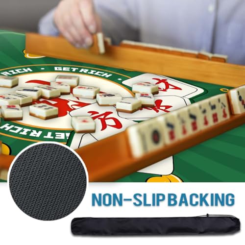 Mahjong Mat, Non-Slip Noise Reducing Game Mat, 31.5 Inch Mahjong Table Mat,Mahjong Mat with Cloth Bag and Carton Storage,Suitable for Mahjong, Dominoes, Solitaire and Other Games. (Rich-Green) - color: Rich-green