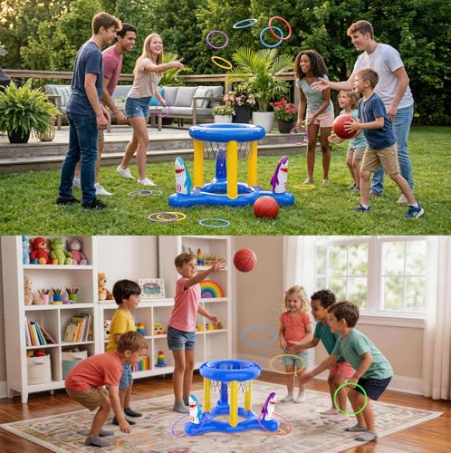 Uniqhia Pool Games Toys Set for Kids, Floating Pool Basketball Hoops & Pool Ring Toss Game, Swimming Pool Toys for Kids Ages 4-8 8-12, Teens, Adults and Family