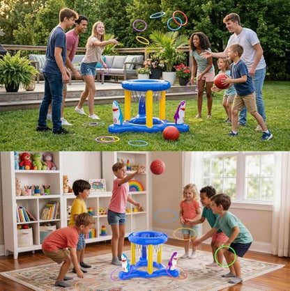 Uniqhia Pool Games Toys Set for Kids, Floating Pool Basketball Hoops & Pool Ring Toss Game, Swimming Pool Toys for Kids Ages 4-8 8-12, Teens, Adults and Family