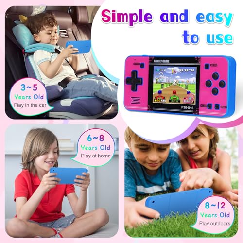 Handheld Game for Kids ，Built-in 220 32-bit Video Games, 3.0” IPS Screen, Rechargeable Portable Game , Travel Mini Arcade Electronic Toys Gift for Boys and Girls(Blue+Pink) - color: Blue+pink