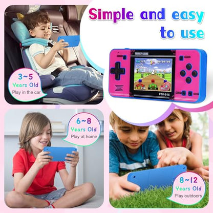 Handheld Game for Kids ，Built-in 220 32-bit Video Games, 3.0” IPS Screen, Rechargeable Portable Game , Travel Mini Arcade Electronic Toys Gift for Boys and Girls(Blue+Pink) - color: Blue+pink
