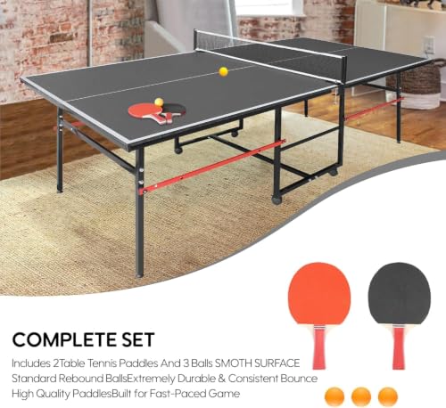 8X4FT Foldable Ping Pong Table,Professional Table Tennis Table with Net, 2 Table Tennis Paddles and 3 Balls - Tournament Quality for Indoor/Outdoor - color: Black