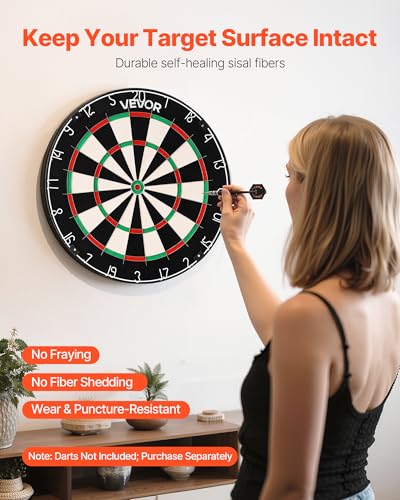 VEVOR Dart Board, High-Grade Self-Healing Sisal Fiber Dartboard with Staple-Free Bullseye, Blade Wire & Rotating Number Ring, 17.7" Professional Dartboard for Home Party Game Room (Darts Not Included)