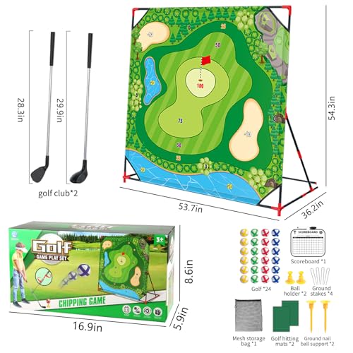 Golf Chipping Game with Stand - 54"x 54" Golf Target Backyard Game Set Includes 24 Sticky Balls, 2 Clubs, 2 Hitting Mats, Portable Golf Game for Chipping Practice for Dads Golfers