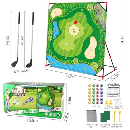 Golf Chipping Game with Stand - 54"x 54" Golf Target Backyard Game Set Includes 24 Sticky Balls, 2 Clubs, 2 Hitting Mats, Portable Golf Game for Chipping Practice for Dads Golfers