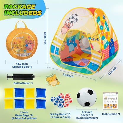 5-in-1 Kids Play Pop Up Tent with Bean Bag Toss Game Outdoor Toys, Tic Tac Toe, Dartboard,Soccer, Basketball, Carnival Outside Combo Set for Backyard Beach Lawn Party Fun, Birthday Gift for Boys Girls