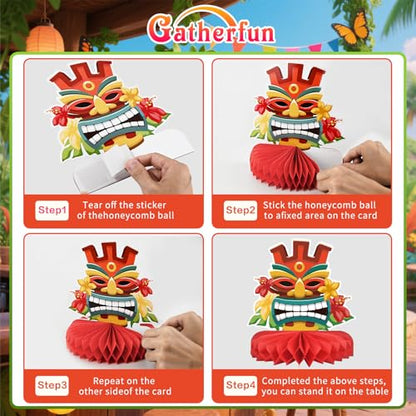 Hawaiian Luau Party Decorations Set: Aloha Theme Table Decoration with Luau Honeycomb Centerpiece for Tiki and Luau Hawaiian Party Supplies - style: TIKI