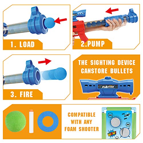 SpringFlower Shooting Game Toy for 6 7 8 9 10+ Years Olds Boys,2pk Foam Ball Popper Air Toy Guns with Standing Shooting Target,24 Foam Balls, for Kids