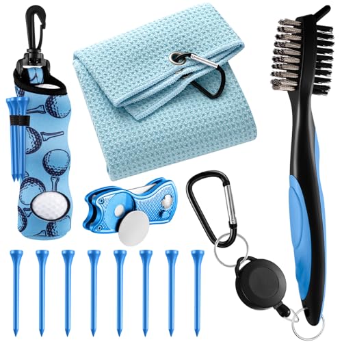Liliful 12 Pcs Golf Accessories Kit, Include Golf Ball Bag with Hook Towel Tees Magnetic Ball Marker Divot Tool Cleaner Brush for Women Man Gifts - color: Light Blue, style: Plain