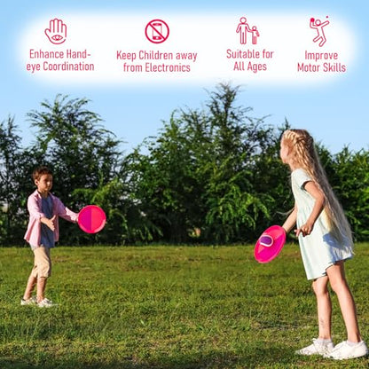 Toss and Catch Ball Game Set, 4 Paddles and 4 Balls Outdoor Paddle Catch Game for Kids, Backyard Beach Pool Yard Toy, Summer Birthday Gift for Boys Girls Ages 4-12 - color: Green Blue+pink Purple