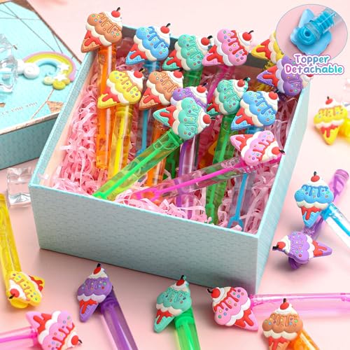 Winrayk Ice Cream Party Favors, 24Pcs Self-designed Mini Bubble Wands for Kids Bubbles Bulk with Detachable Topper (6 Colors), Two Sweet Birthday Gift Pinata Filler Goodie Bag Stuffer Classroom Prizes - style: Ice Cream