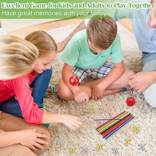 ZeeDix Jacks Game and Pick Up Sticks, 60 Pcs Sticks and 20 Pcs Metal Jax with 2 Pcs Red Rubber Balls, Gold and Silver Metal Jacks, Classic Fun Game Gift of Jacks for Family - style: 2 Set