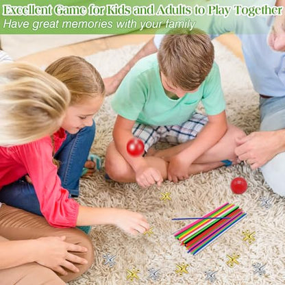 ZeeDix Jacks Game and Pick Up Sticks, 60 Pcs Sticks and 20 Pcs Metal Jax with 2 Pcs Red Rubber Balls, Gold and Silver Metal Jacks, Classic Fun Game Gift of Jacks for Family - style: 2 Set