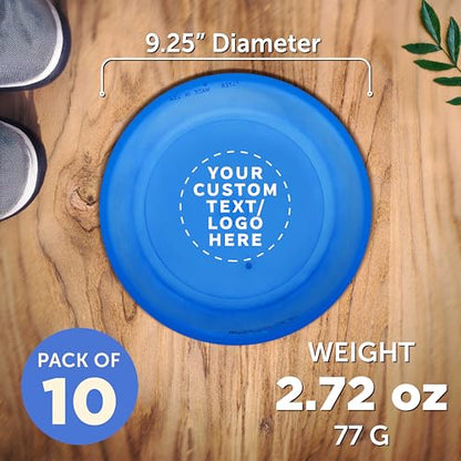 DISCOUNT PROMOS Frisbee Flying Discs in Bulk, 9.25 in. Fun Family Beach Game - color: - Custom -Translucent Blue, size: 10 flying discs