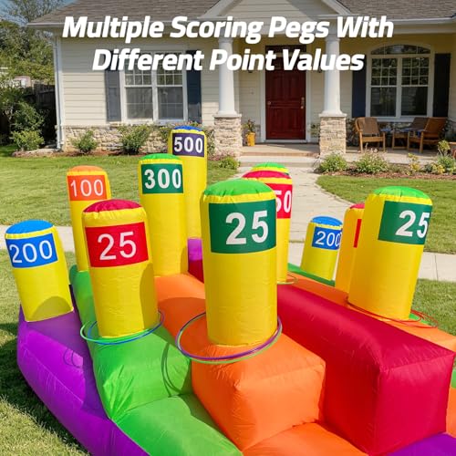 Inflatable Ring Toss Game 13Ft Triangle Ring Toss, Giant Inflatable Carnival Game with Built-in Blower, 210D Oxford Fabric Portable Sport Game for Backyard, Camping, Carnival, Family Party