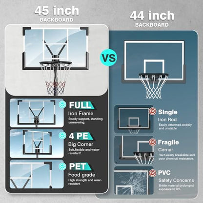 Basketball Hoop Outdoor, 10FT Height Adjustable 45 Inch Shatterproof Backboard Portable Basketball Hoops Goals System with 2 Wheels for Backyard/Driveway/Indoor/Court - style: 02 Charcoal Black