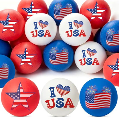HOWAF 18pcs 4th of July Table Tennis Balls, 40mm Independence Day Ping Pong Balls, Patriotic Red White and Blue Table Tennis Ball America Flag Star Plastic Ball for USA 1776–2026 Birthday Gift