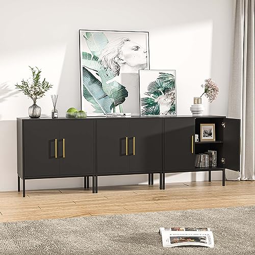 LYNSOM Storage Cabinet with Doors, Set of 3, Modern Buffet Cabinet with Storage, Kitchen Sideboard Buffet, Black Wood Accent Cabinet for Living Room, Bedroom, Hallway, Entryway, Office, Black - color: Black, size: 3 Pack