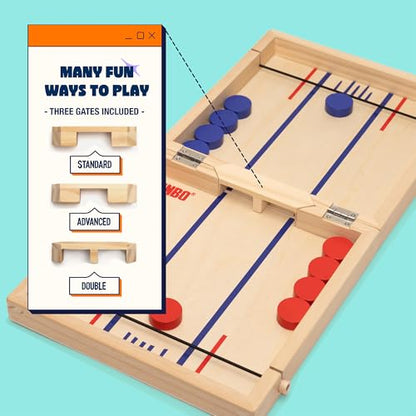 Pinbo Sling Puck Game (18") Premium Wooden Foldable Board | 2 Player Tabletop Game for Adults & Kids | Travel Friendly Classic Slingshot Game