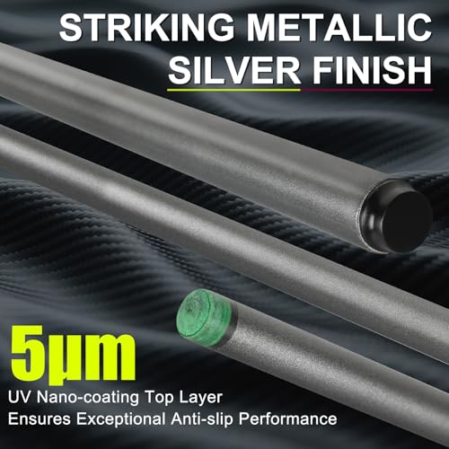 Fiberglass Pool Cue Stick 19-21 oz, 58 inch Billiard cue for Professional Adult Player - color: Silver T4