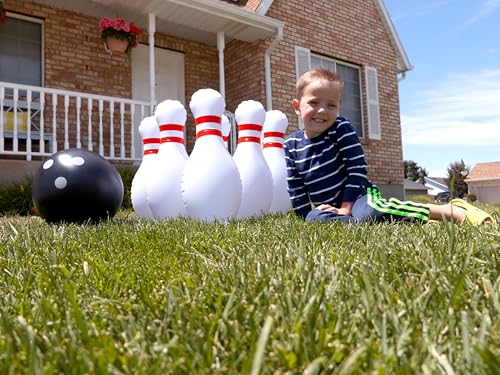 HearthSong Giant Indoor/Outdoor Inflatable Bowling Game for Kids' with Six 18" H Pins and 12.5" Diameter Ball