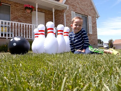 HearthSong Giant Indoor/Outdoor Inflatable Bowling Game for Kids' with Six 18" H Pins and 12.5" Diameter Ball