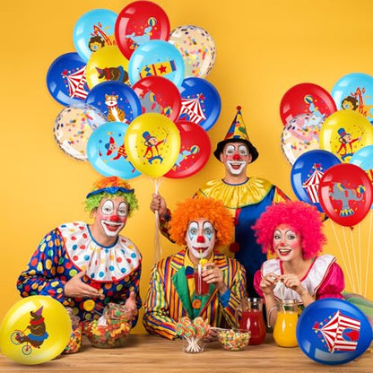 60 Pack Carnival Theme Party Balloons Decorations 12 Inch Latex Confetti Circus Animal Balloons Red Yellow and Blue Circus Decorations for Carnival Birthday Clown Party Showman Supplies