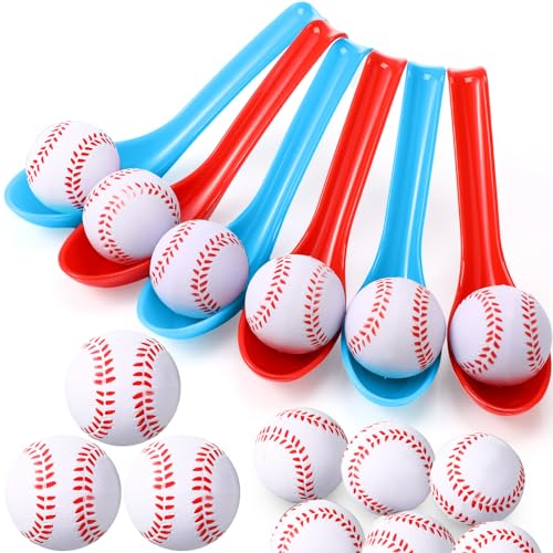 12 Pack Baseball Theme Party Game Spoon Relay Race Toy Set for Kids Adults Baseball Foam Ball and Spoon Race Game Decorations for Sports Party Indoor Outdoor School Class Birthday