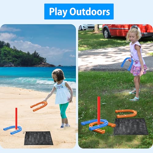 NQV Horseshoe Outside Game, Horse Shoe Game Kit, Horseshoe Set for Kids Adults. - style: indoor outdoor orange & blue