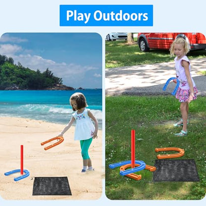 NQV Horseshoe Outside Game, Horse Shoe Game Kit, Horseshoe Set for Kids Adults. - style: indoor outdoor orange & blue