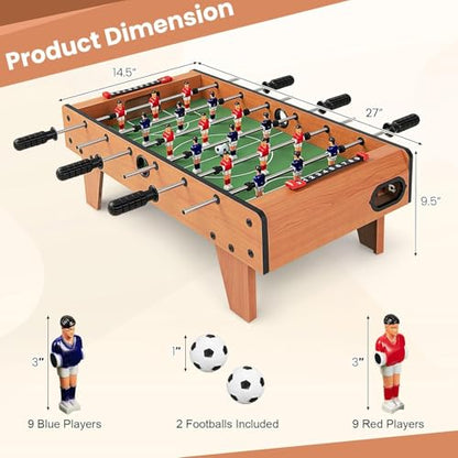 GLACER 27’’ Foosball Table, Wooden Tabletop Soccer Games w/ 2 Footballs & 18 Soccer Keepers, Mini Football Game Set for Adults & Kids, Game Room, Recreational Room, Party, Family Night, Bar Play