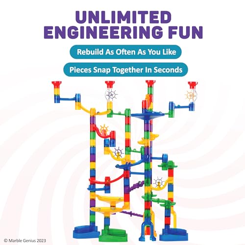 Marble Genius Marble Run Super Set, STEM Toys & Maze Construction Building - 150 Translucent Track Pieces & Glass Marble for Family, Kids Toddlers Ages 4-8 - Fun Holiday Creative Gifts
