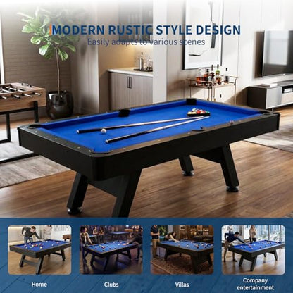 GarveeLife 7 ft Pool Tables with Wood Finish,Complete Billiard Set with 2 Cues, Balls, Triangle, Chalk & Brush,Modern Billiards Table for Adults & Family