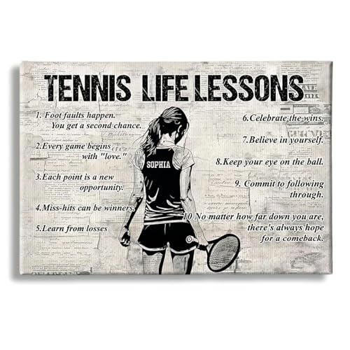 CENOVACY Personalized Tennis Life Lessons Canvas, Custom Tennis Poster Wall Art, Inspirational Tennis Gift For Girl Woman Players - color: Design 10