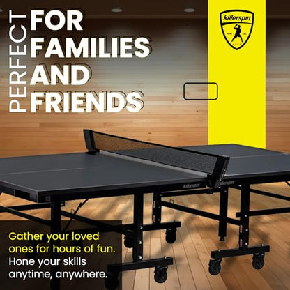 Killerspin MyT 415X Mega, Ping Pong Table, Foldable Table for Table Tennis, Portable Ping Pong Table Set with Built-in Paddle and Ball Storage, 18 mm MDF Board Pingpongball Table - color: Graphite