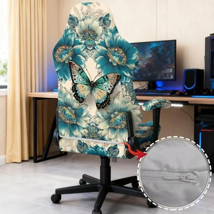 Suobstales Butterfly Flower Pattern Gaming Chair Covers with Armrest Covers Office Desk Chair Cover Computer Chair Cover Stretch Gamer Chair Slipcovers Cat Scratch Proof - color: Butterfly Flower