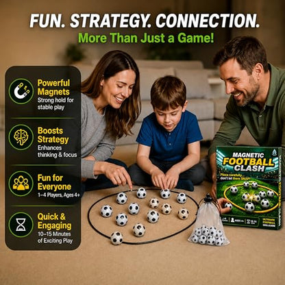 Magnetic Football Chess Game Set with 20 Magnetic Pieces & Storage Bag, Interactive Strategy Board Game for Adults, Portable Family Tabletop Game for Travel & Parties, 1–4 Players Ages 4+